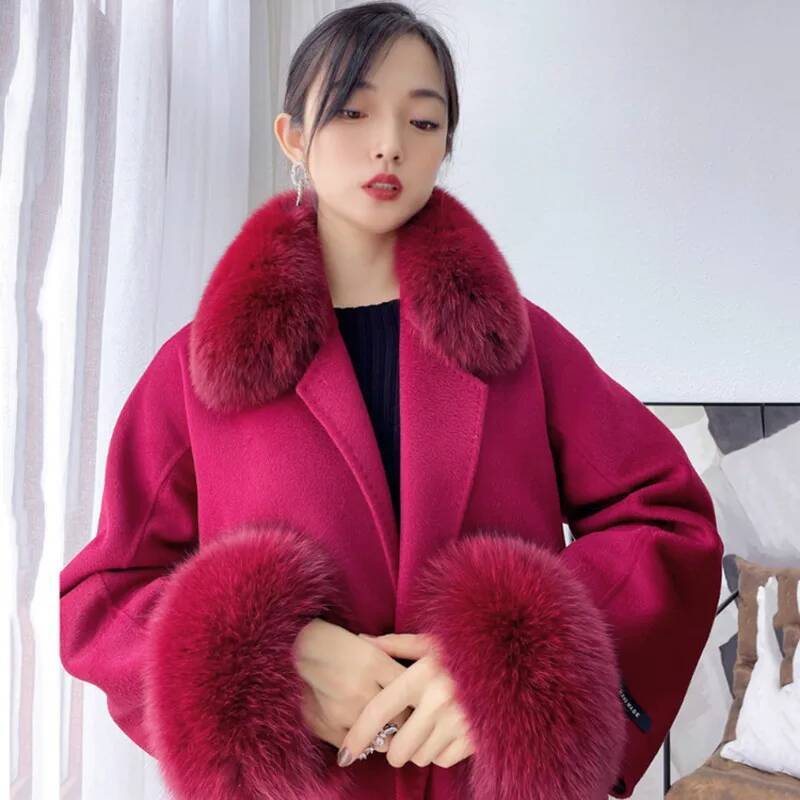 100% Real Fox Fur Collar Winte - Women'S Winter Accessories Set 评论和价格