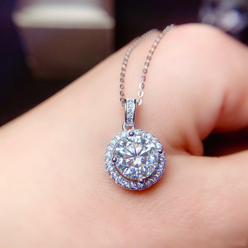0.5-2ct Round Moissanite Neckl - Charm Necklace Dainty 评论和价格