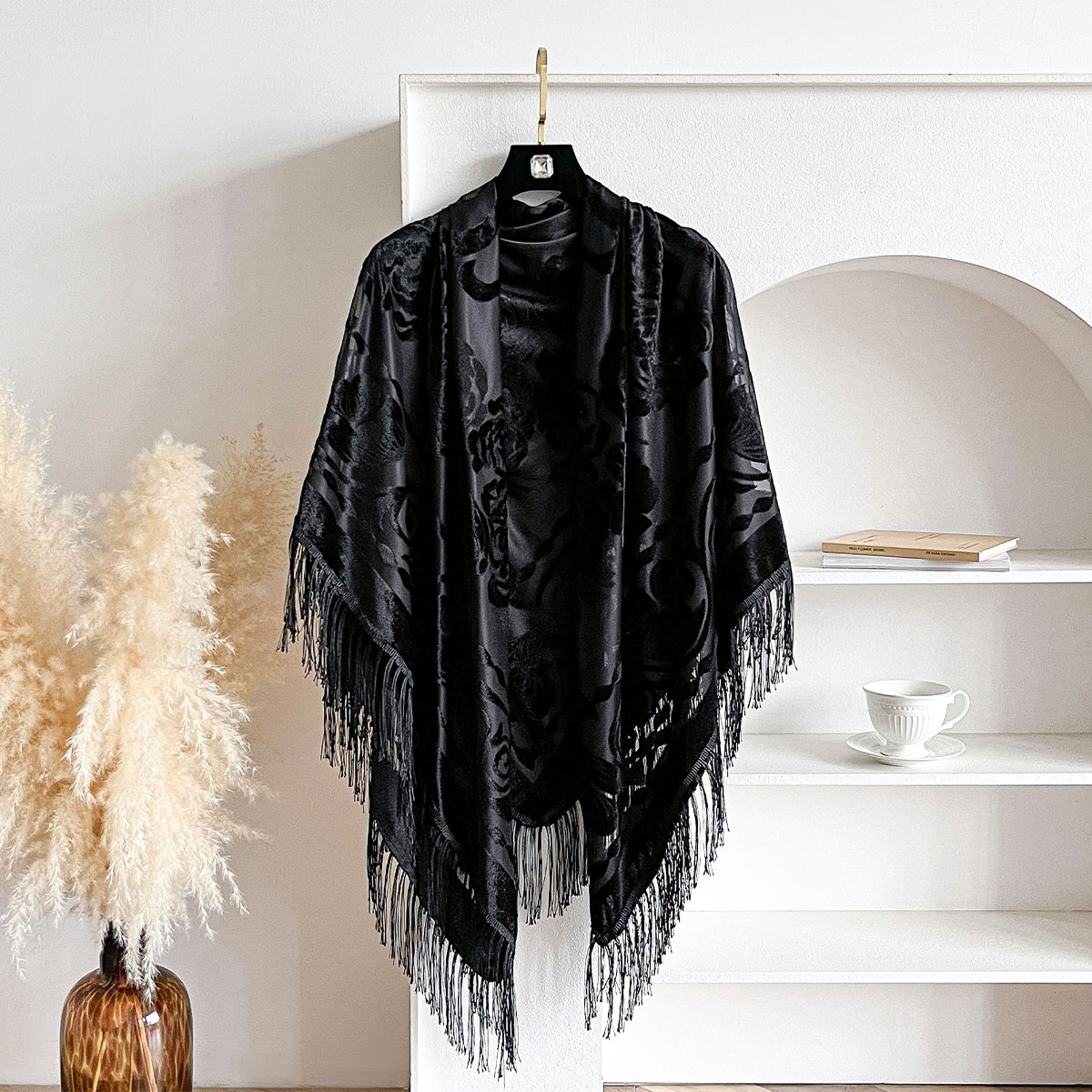 Retro Velvet Tassel Scarf Flor - Women'S Winter Accessories Set 评论和价格